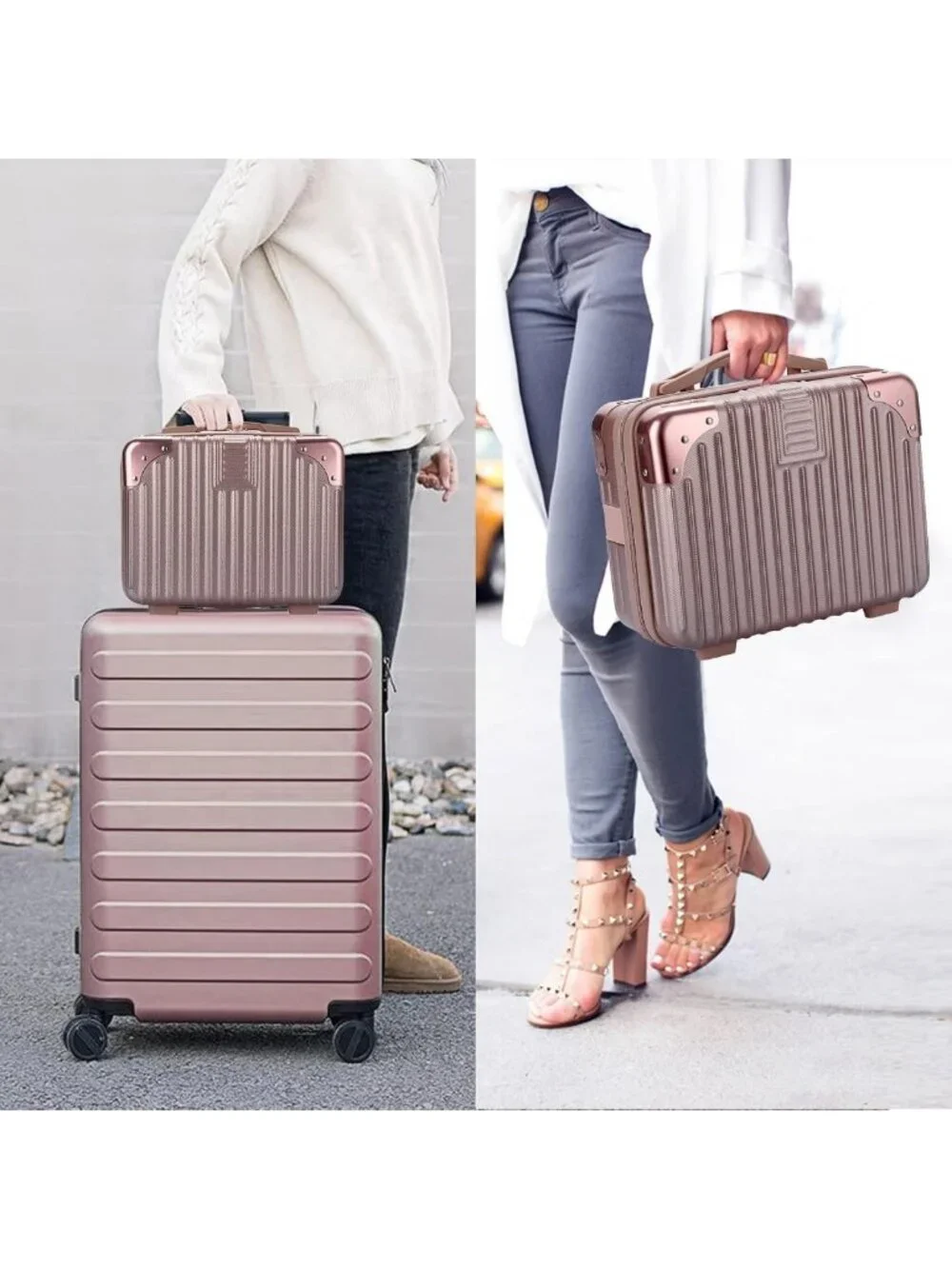 Portable Hard Shell Cosmetic Travel Case - Mini Makeup Suitcase with Elastic